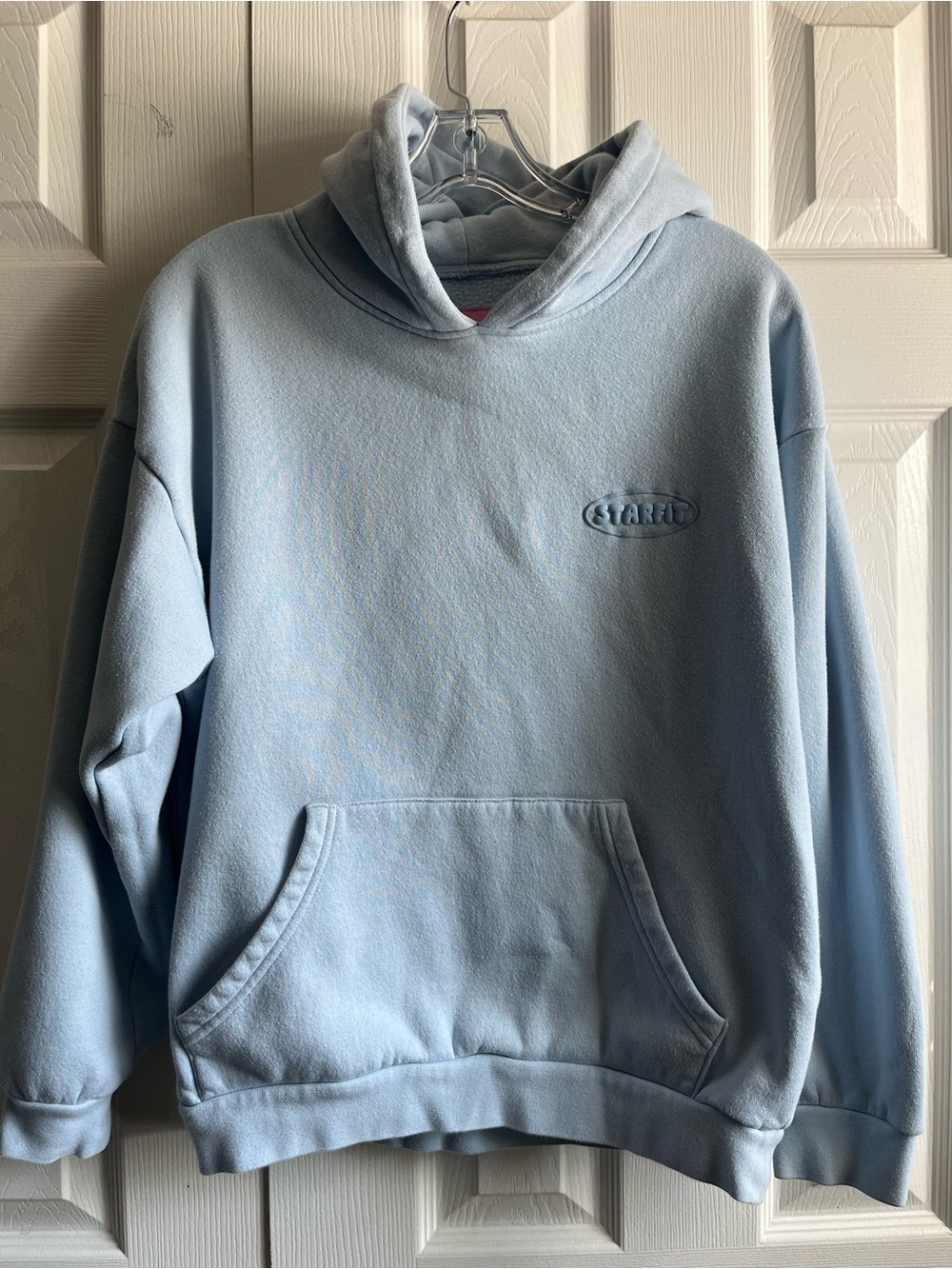Starfit light blue puffy letters logo hoodie sweatshirt XS